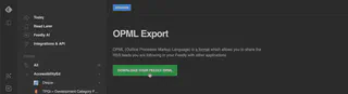 Feedly OPML export button to initiate download