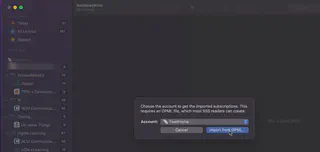 NetNewsWire - select the account that you want to import into