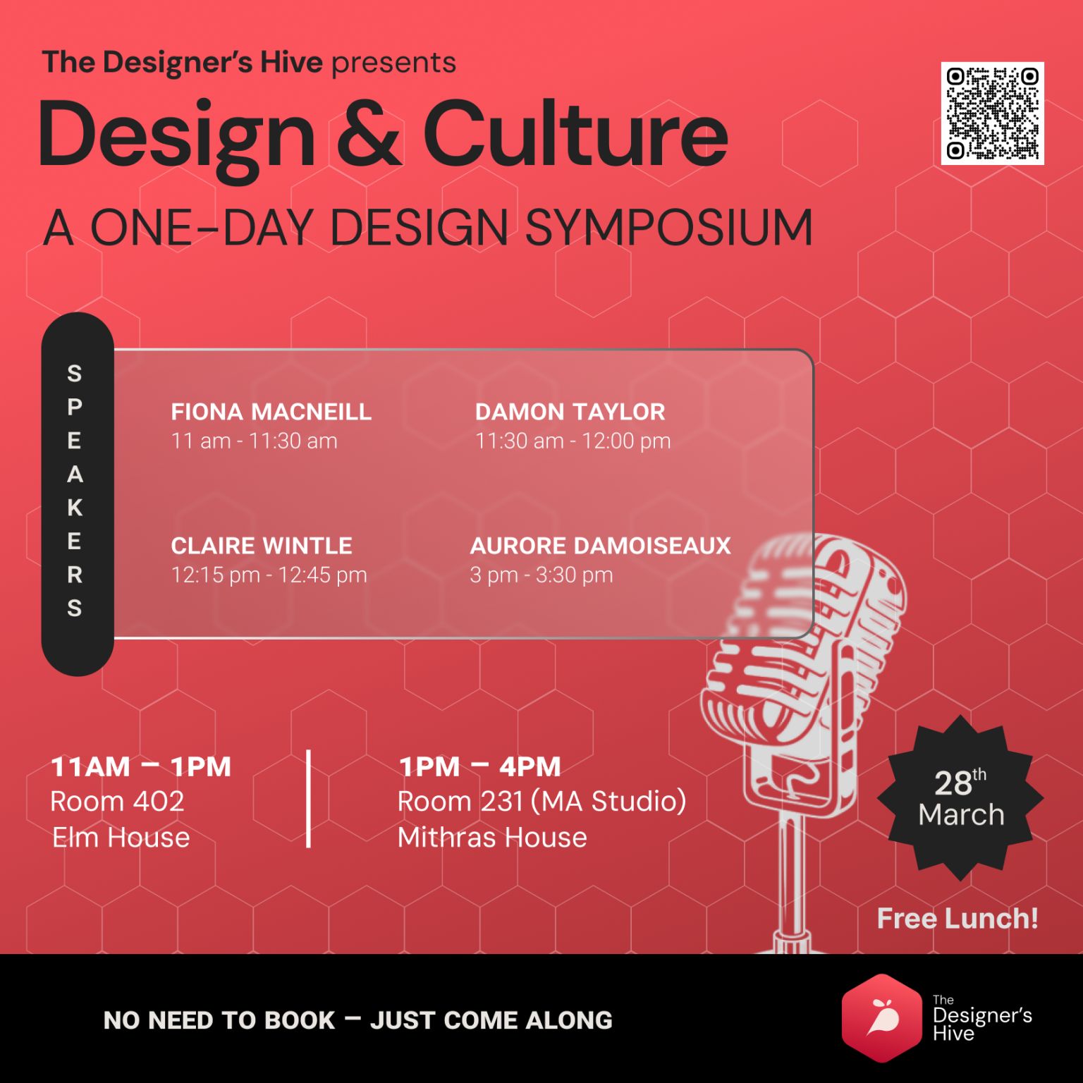 The Designers Hive one-day symposium flyer for design and culture on the 28th of March 2025