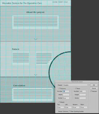 Screenshot of initial wireframe and settings